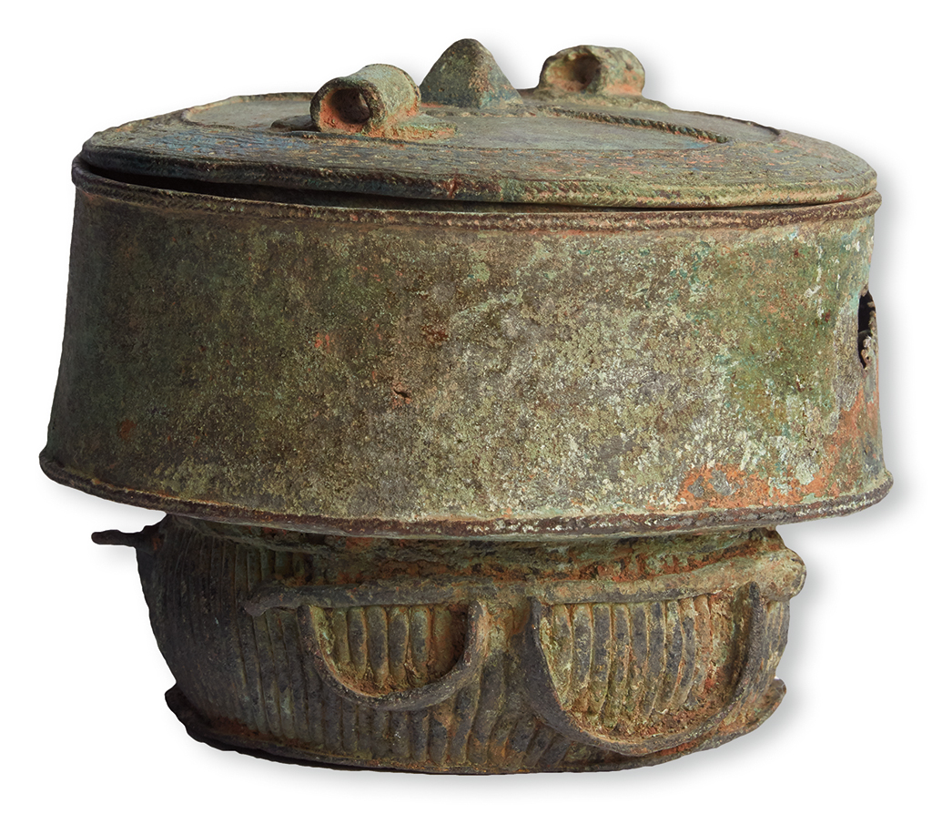 (SLAVERY AND ABOLITION--WEST AFRICA.) A fine excavated lost wax bronze Kuduo ritual burial jar, made for a King, or someone of great